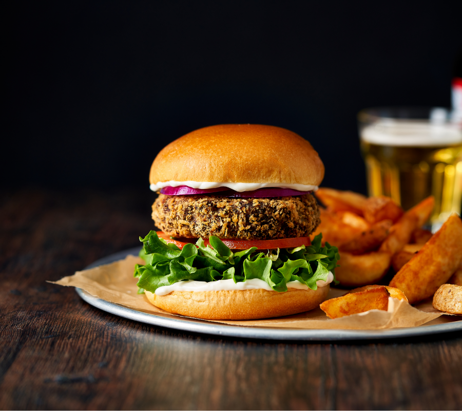Burger haricots BBQ et champignons fumés